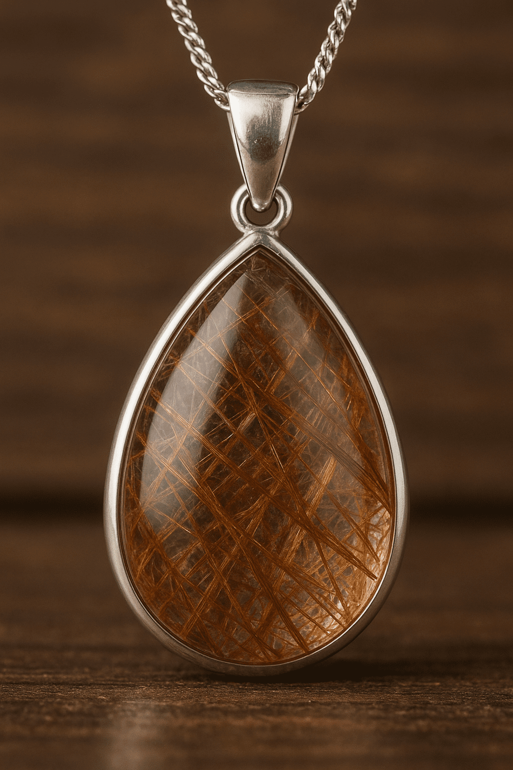 Mặt dây chuyền thạch anh tóc nâu hình giọt nước