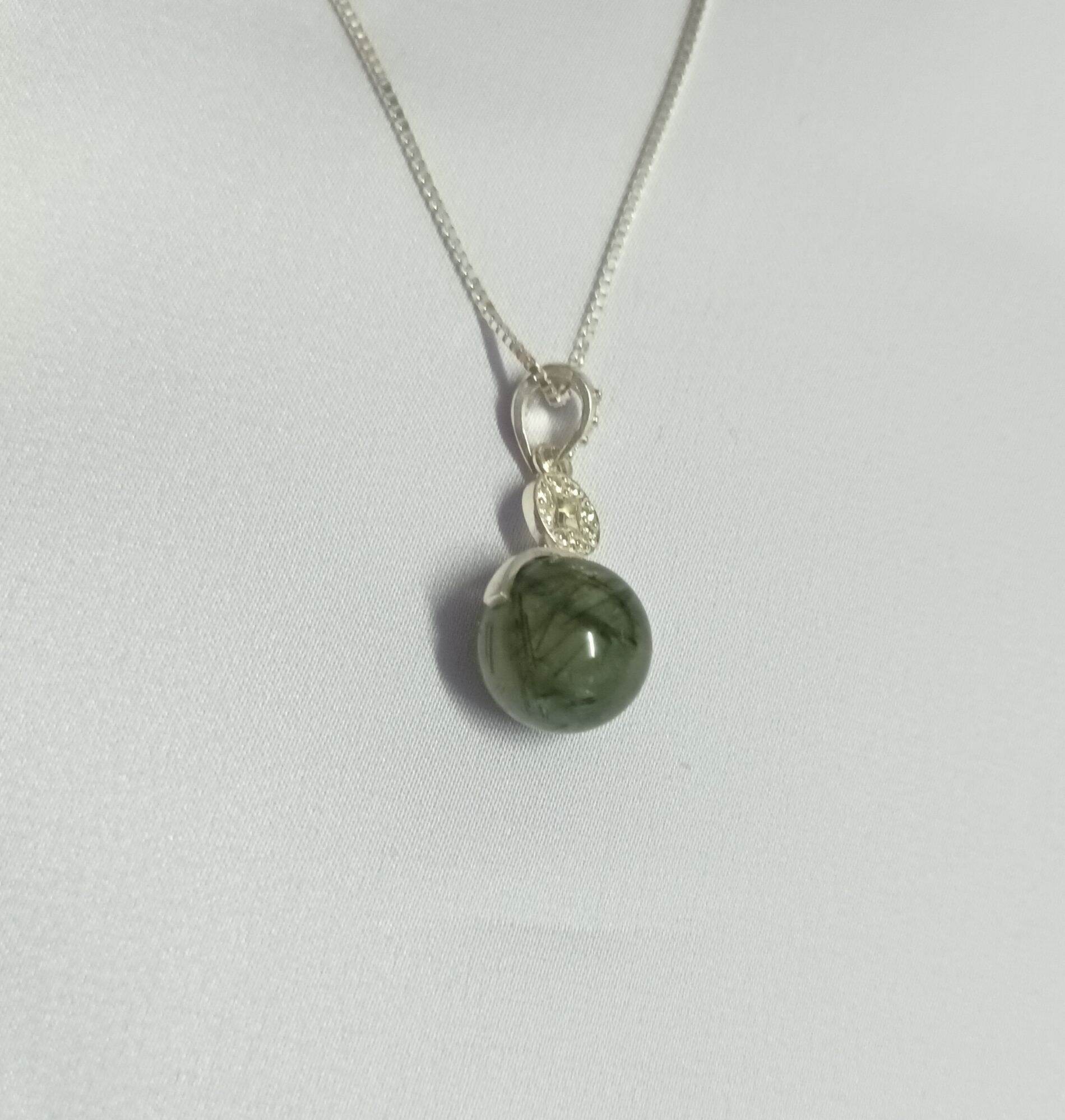 Dây Chuyền Thạch Anh Tóc Xanh Bạc 925